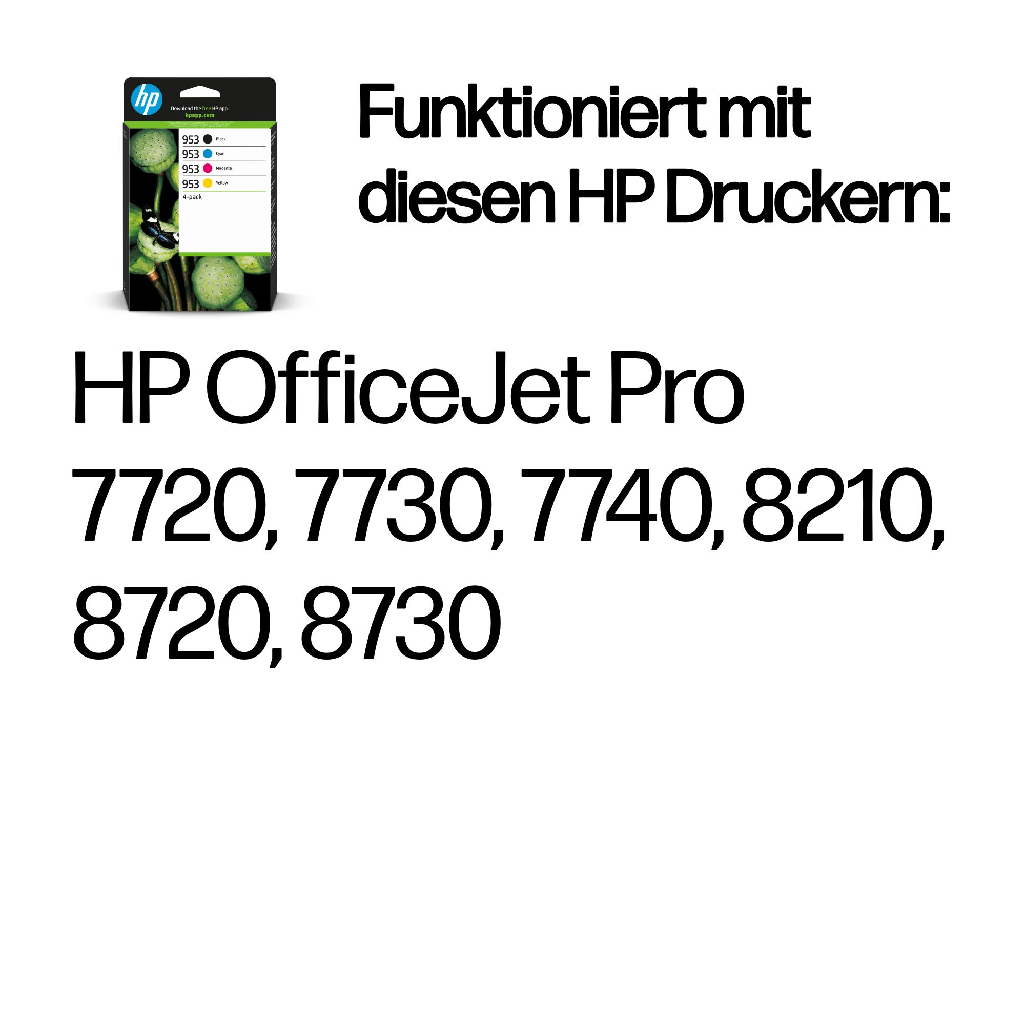 HP 953 4er-Pack Tintenpatronen für HP OfficeJet Pro Drucker.