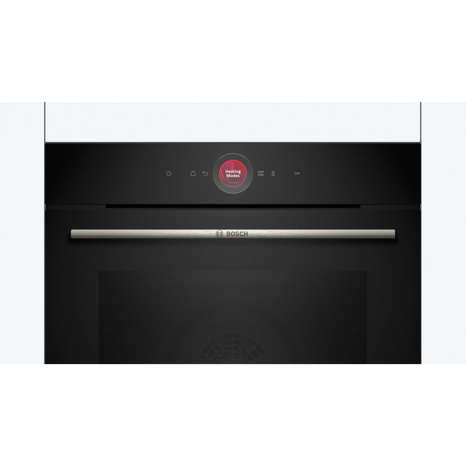 Un moderno forno nero Bosch con display digitale che mostra "Heating Modes".