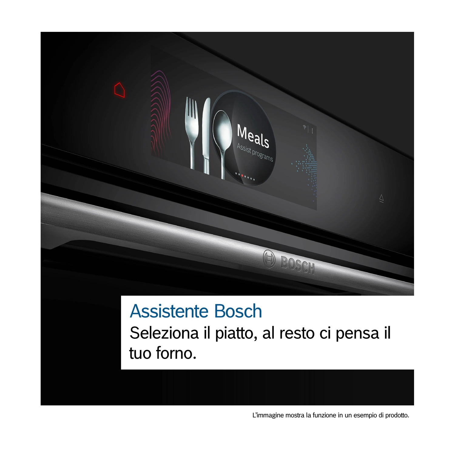 Forno moderno con touchscreen che mostra 'Meals Assist'.