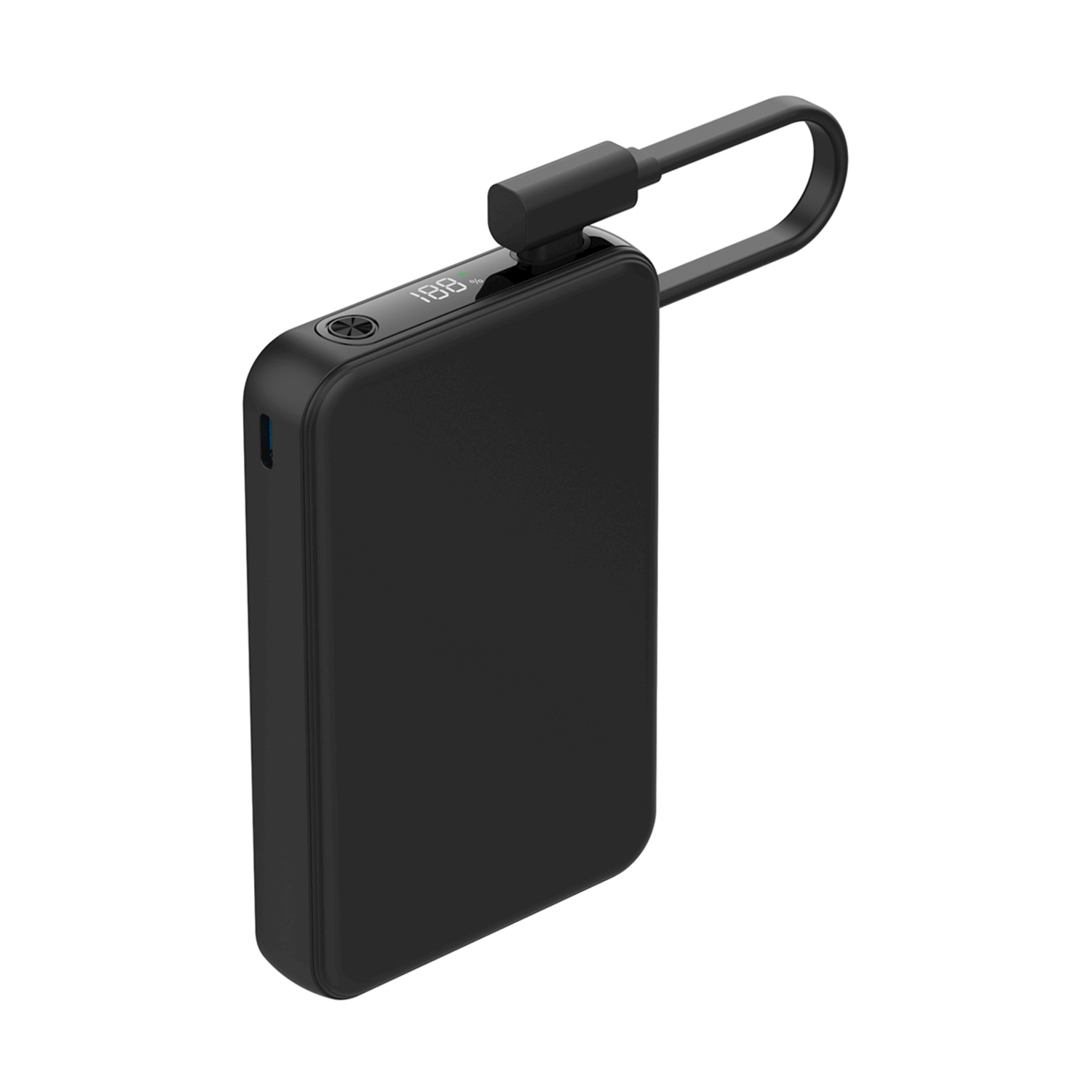 Cavo di ricarica nero con display digitale e anello.
