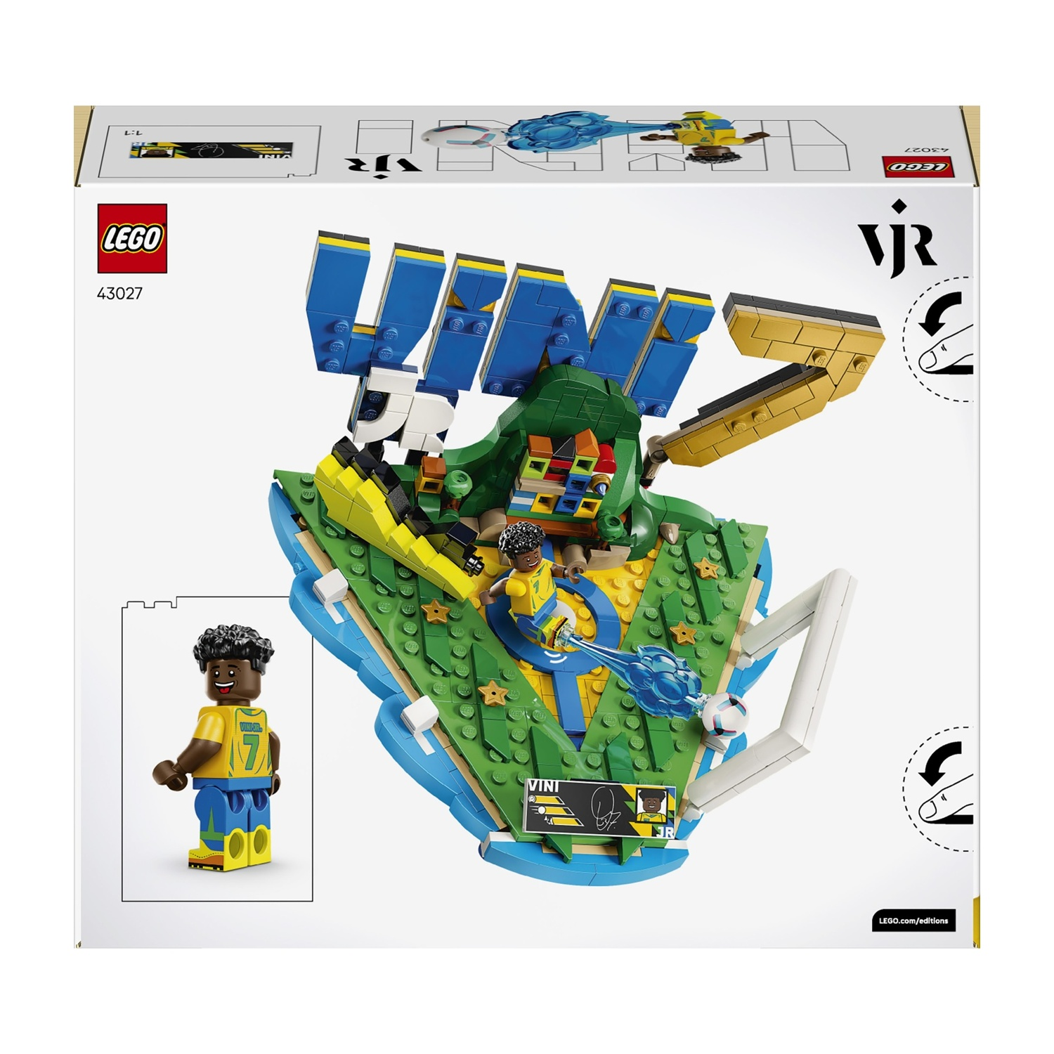 Set LEGO con il calciatore Vini Jr. ed elementi del campo.