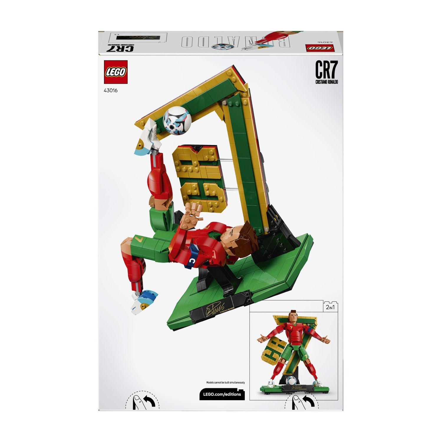 Set LEGO CR7 Cristiano Ronaldo con action figure e pallone.
