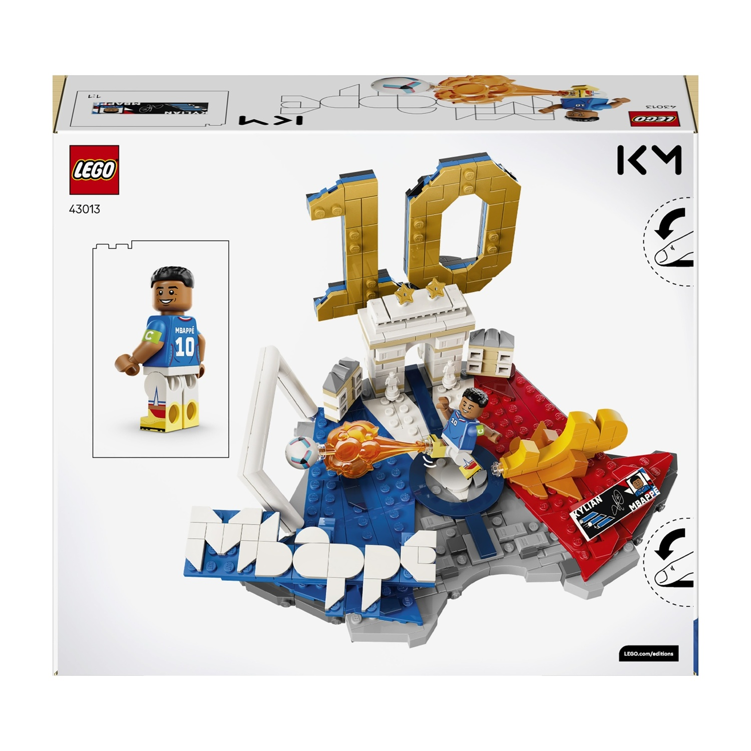 Set Lego con figura di calciatore, porta e numero 10.
