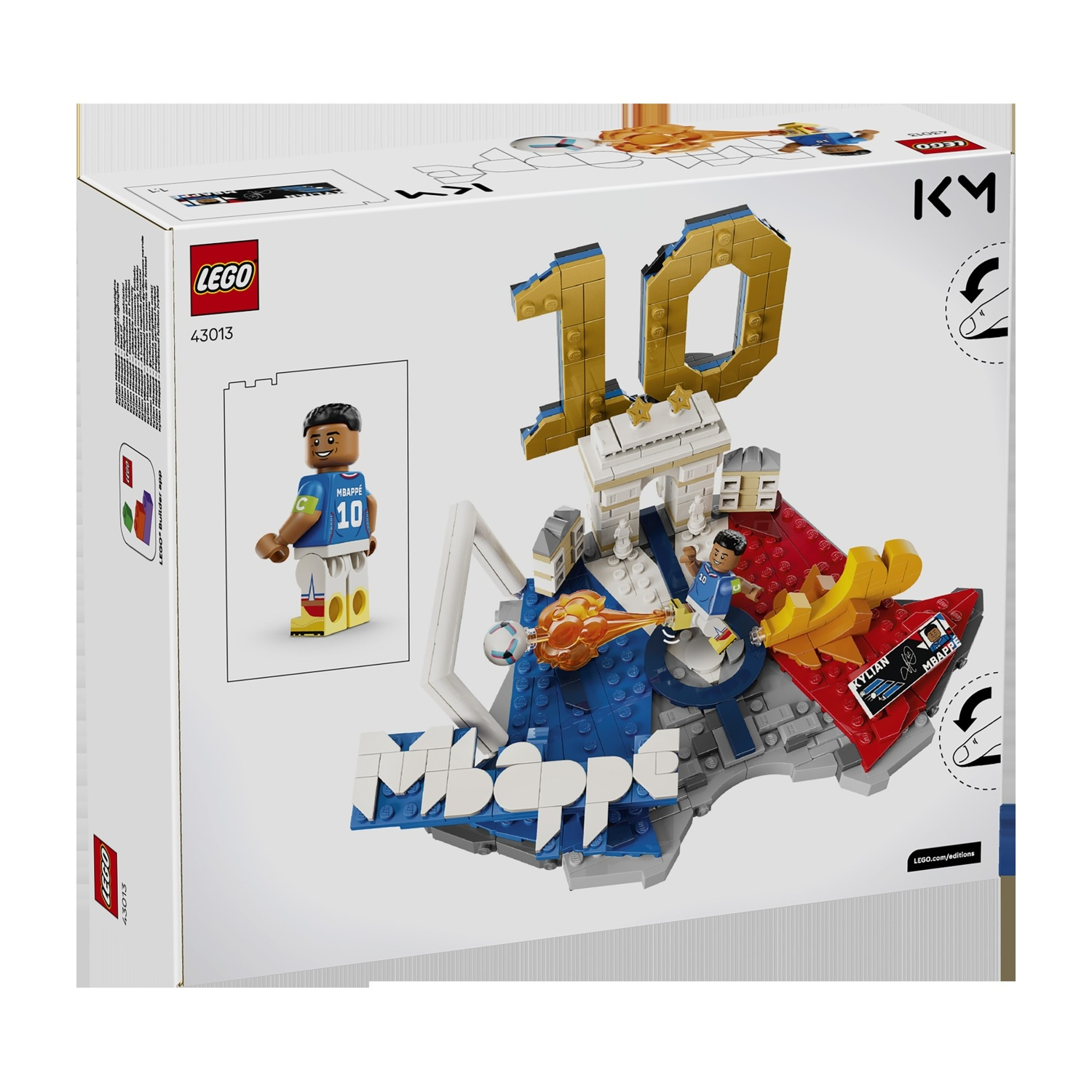 Set LEGO con figura di Kylian Mbappé, Arco di Trionfo e il numero 10.