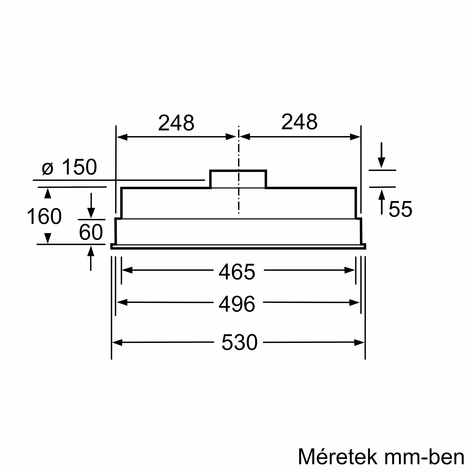 Műszaki rajz méretekkel egy készülékhez. Körök és téglalapok számokkal.
