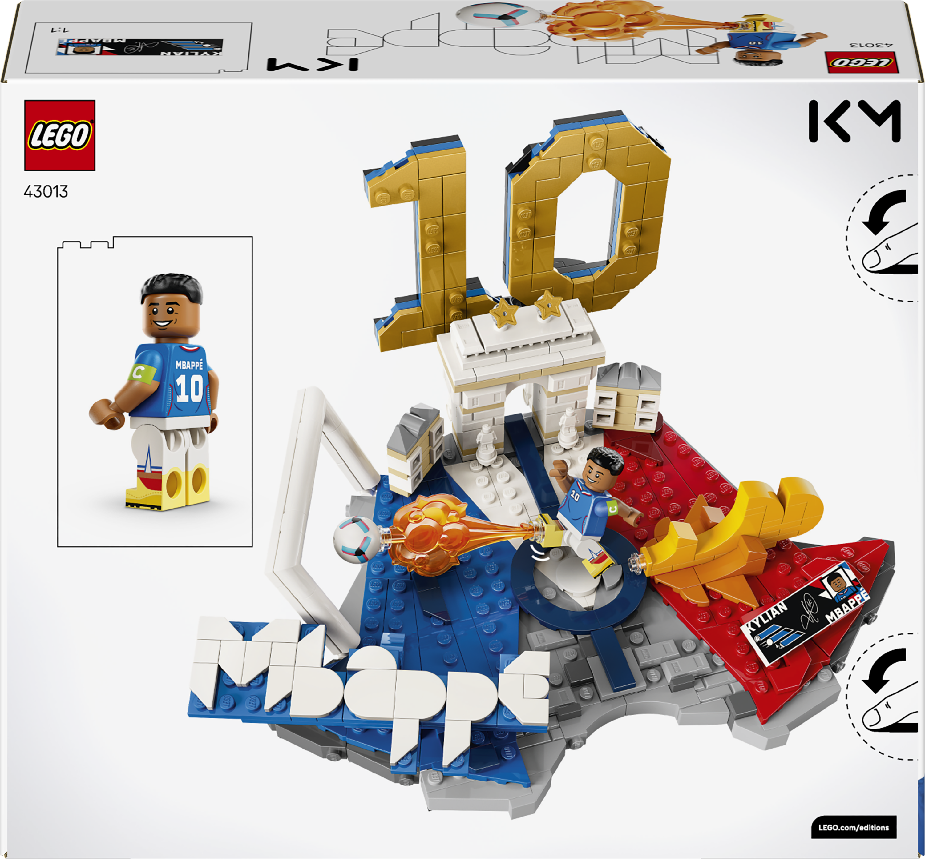Zestaw LEGO Kylian Mbappé z minifigurką, bramką i numerem 10.