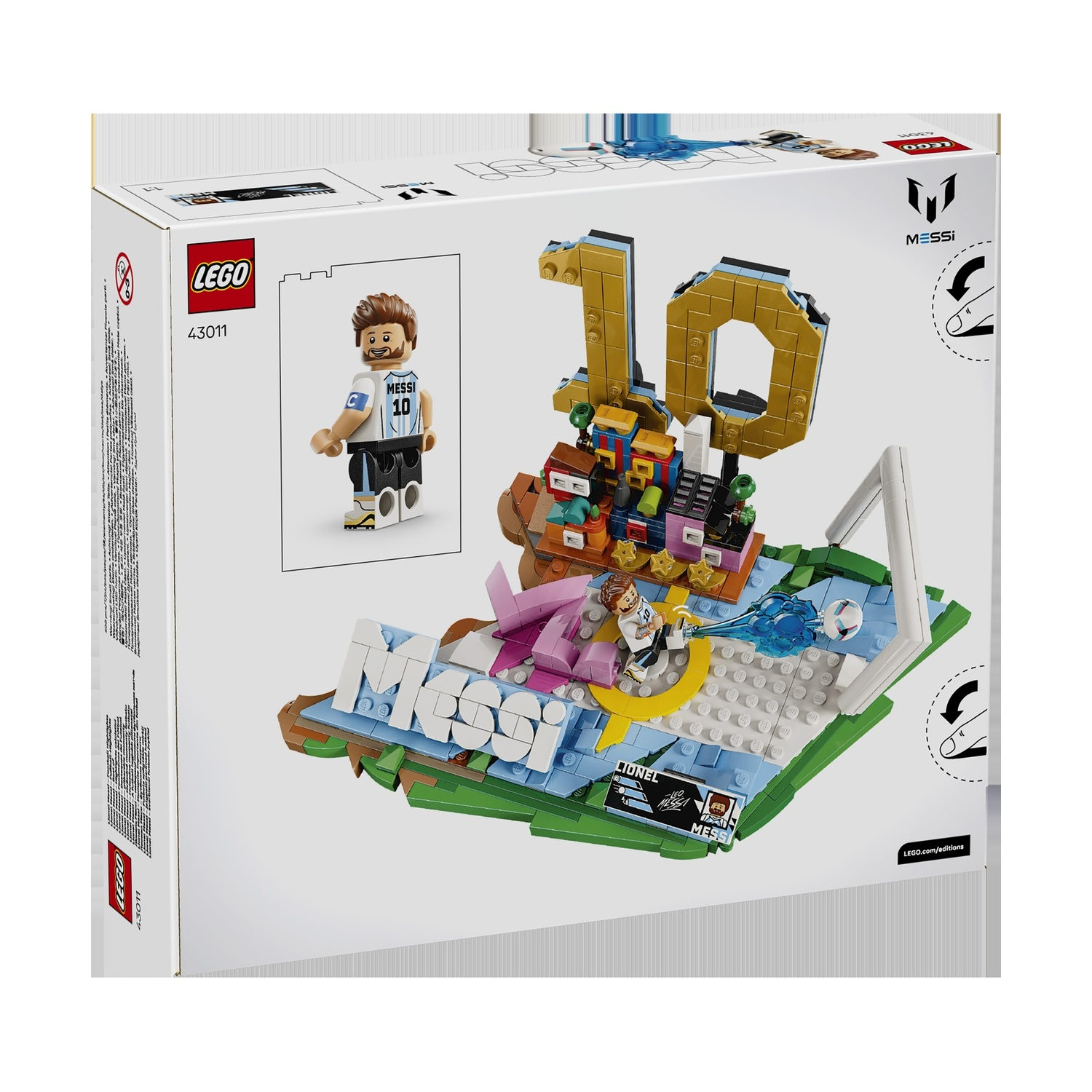 Set LEGO Messi: minifigure, 10 dorato, scena campo da calcio con pallone