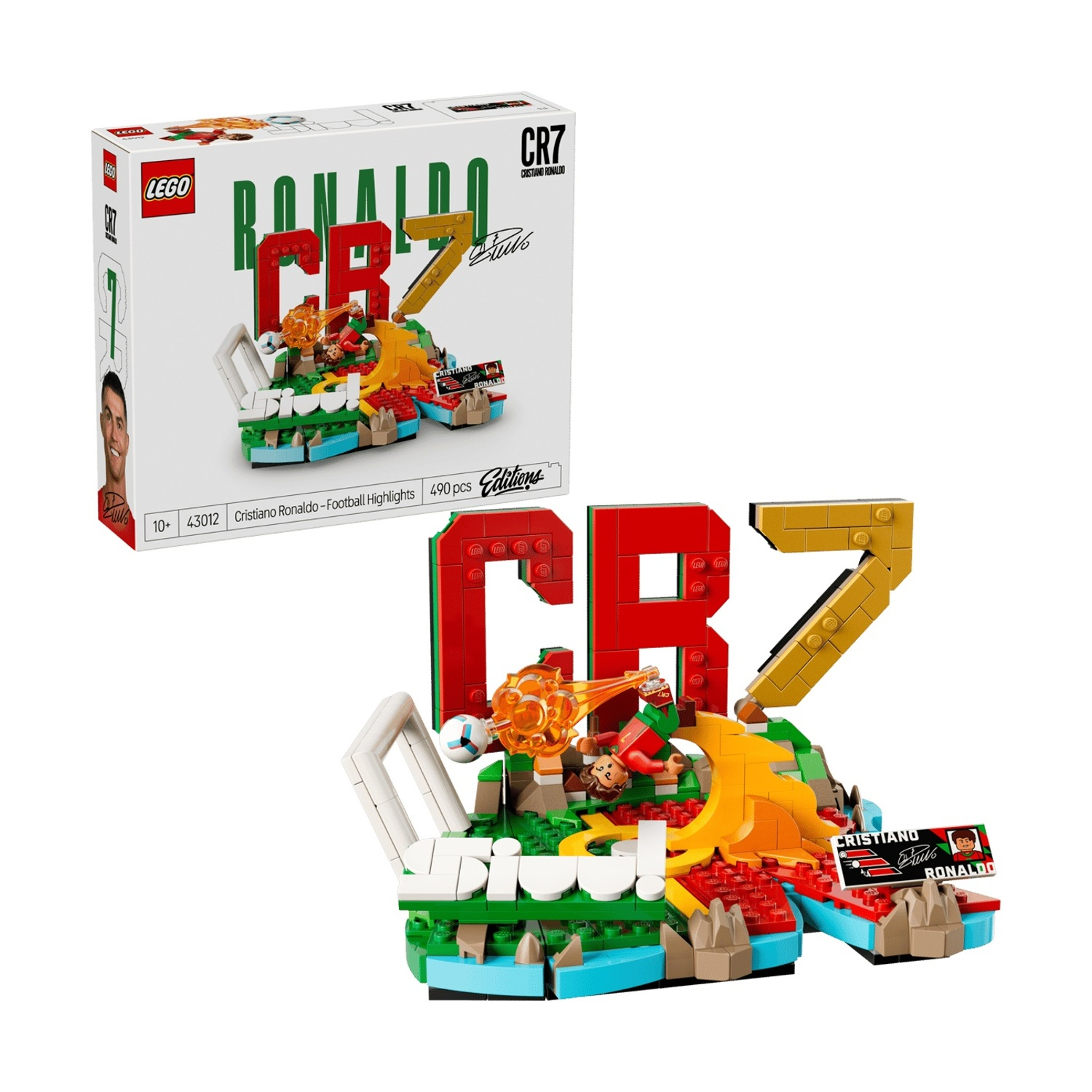 Set LEGO CR7 Cristiano Ronaldo Highlights di Calcio con minifigure e pallone.