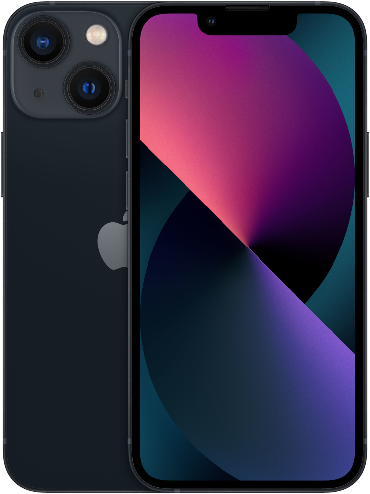 Donkerblauwe iPhone met twee camera's en een kleurige achtergrond.