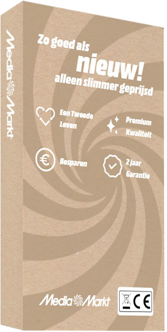 Doos met MediaMarkt-logo. Tekst: "Zo goed als nieuw!".