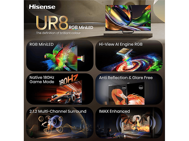 Hisense 85UR8S (2026) 85 Zoll RGB MiniLED Smart TV 4K 180 Hz; RGB MiniLED TV — Foto 2 von 5