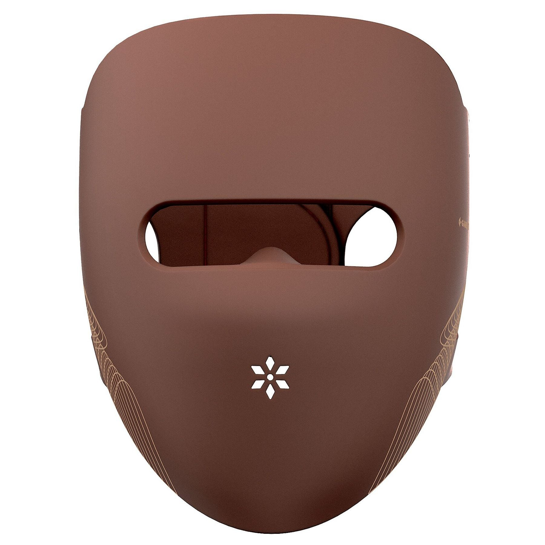 Brązowa maska na twarz z otworami na oczy i wzorem gwiazdy.