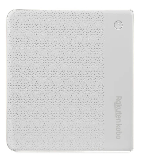 Biały tył czytnika e-booków ze wzorem i napisem "Rakuten Kobo".