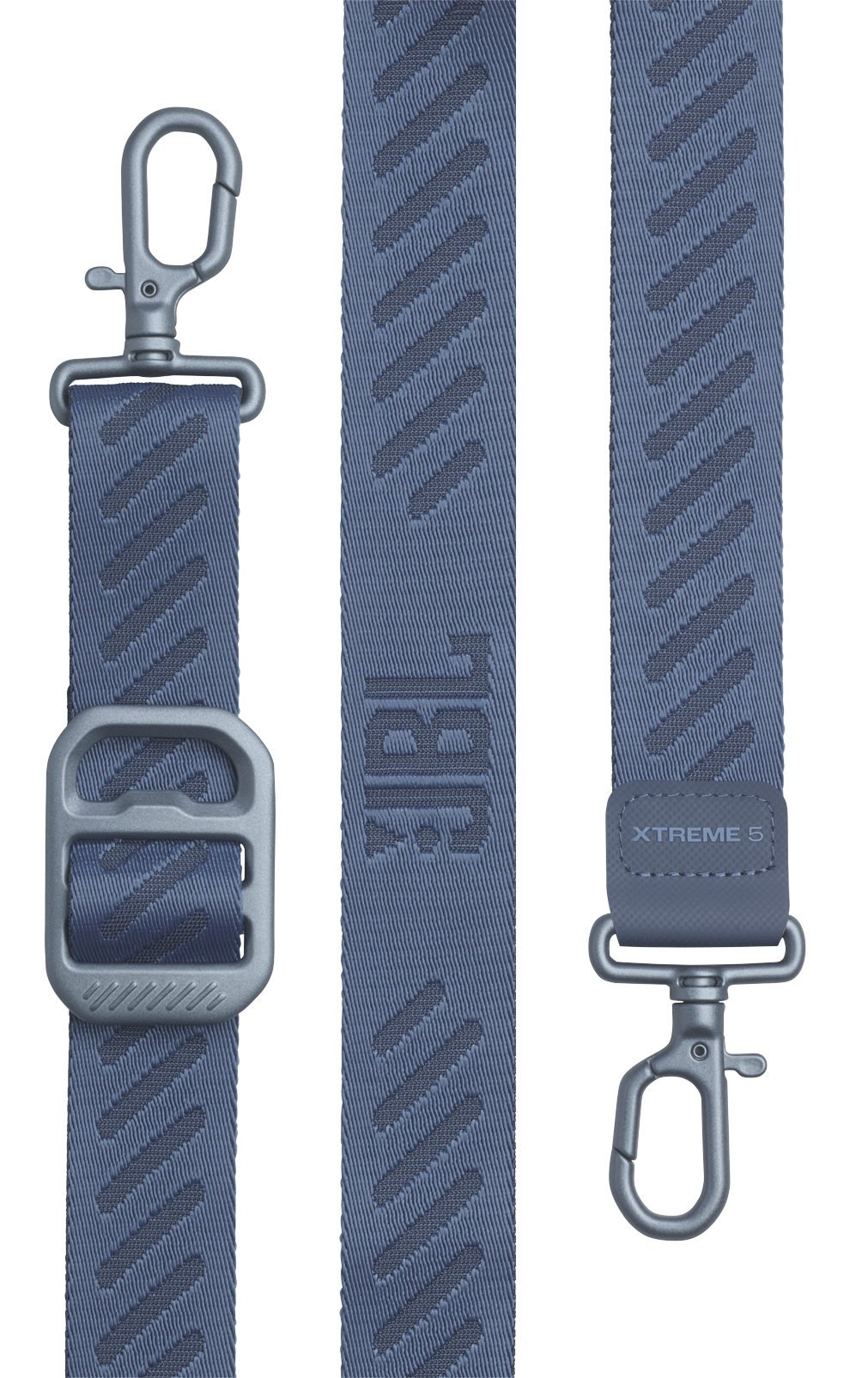 Niebieski pasek ze srebrnym okuciem, logo JBL i napisem XTREME 5.