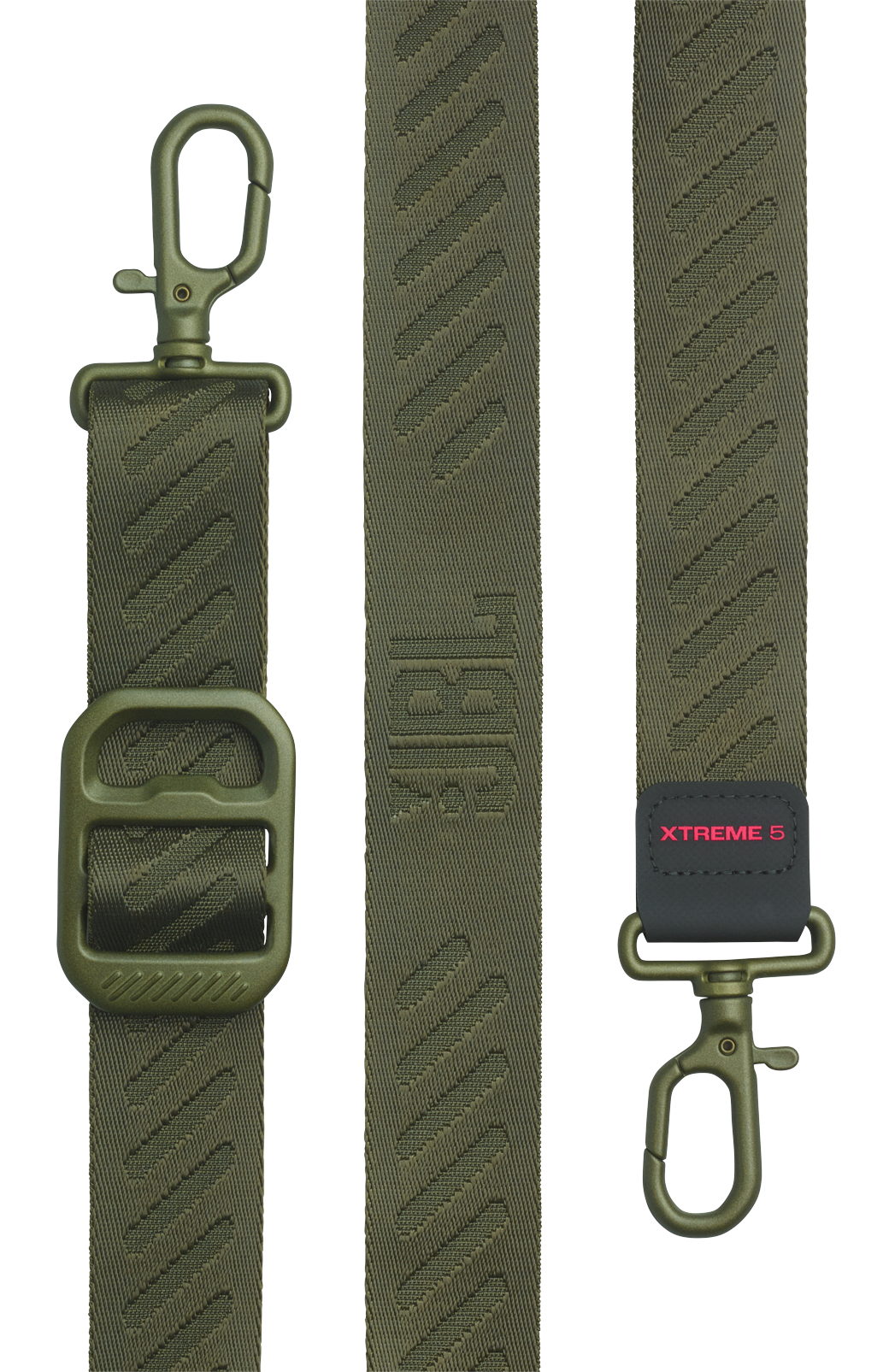 Zielony pasek z karabińczykami i logo JBL.