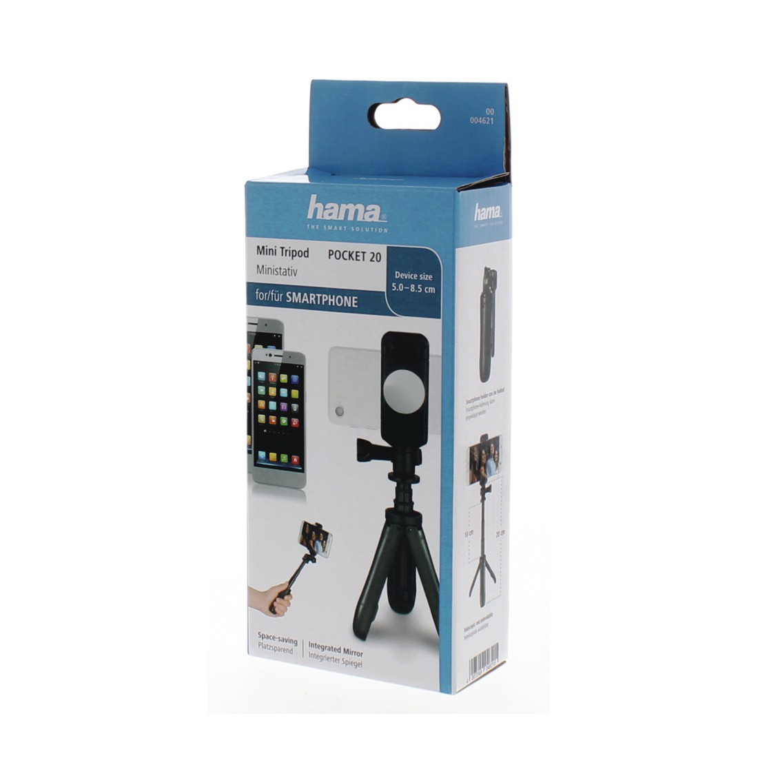 Akıllı telefonlar için Hama POCKET 20 mini tripod ambalajı.