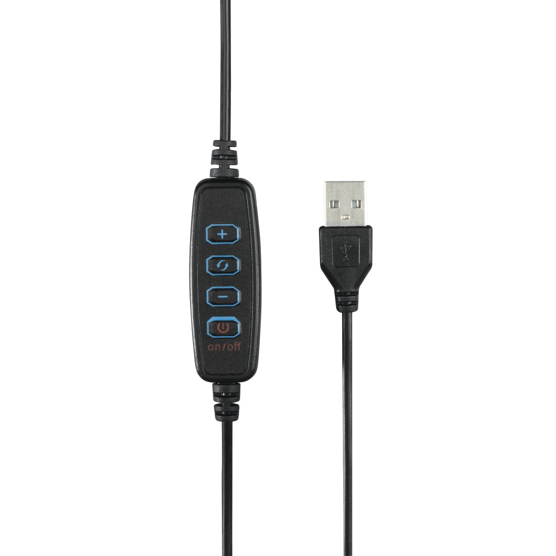 Düğmeli satır içi uzaktan kumandalı siyah USB kablosu.