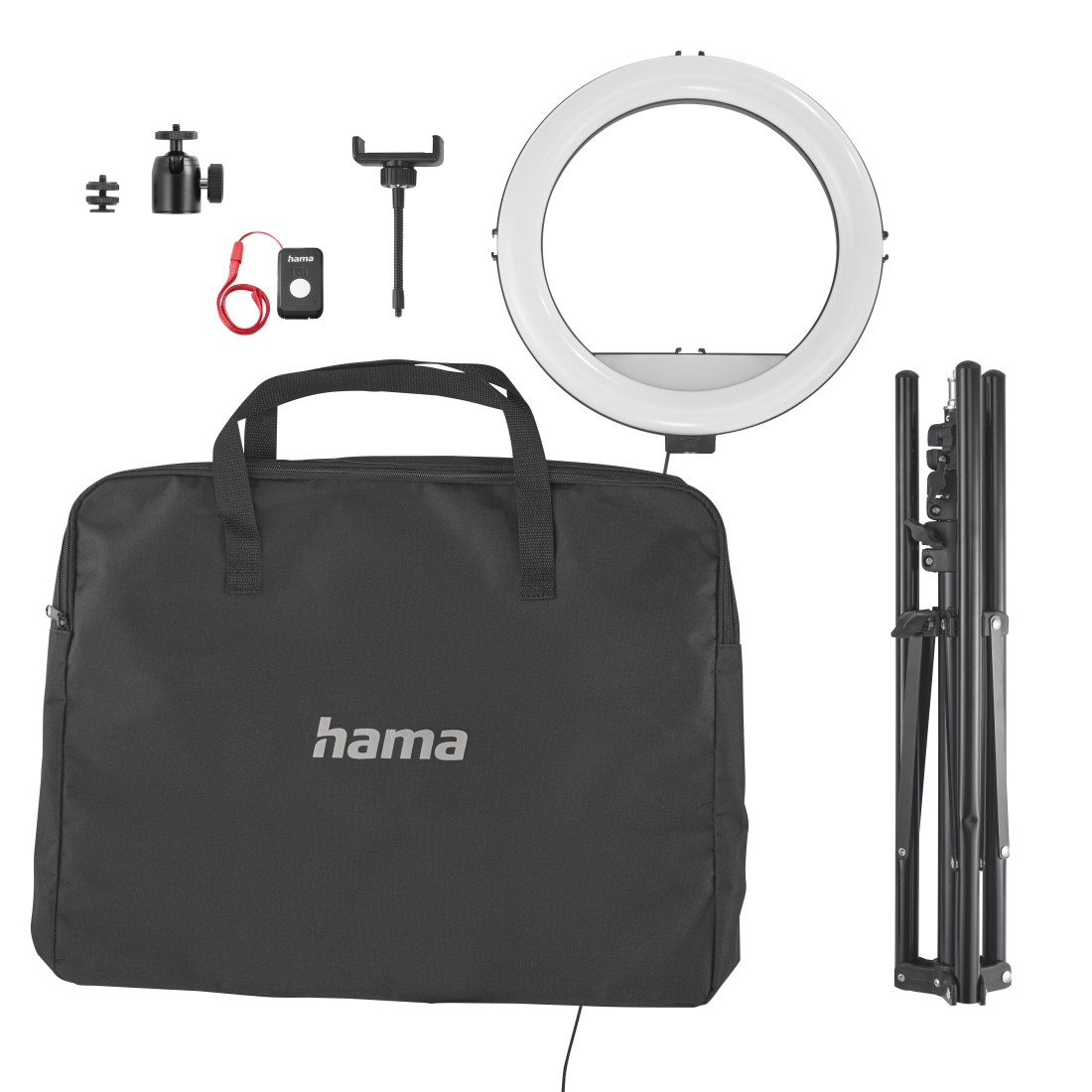 Aksesuarli halka ışık: taşıma çantası, tripod, telefon tutucu, uzaktan kumanda.