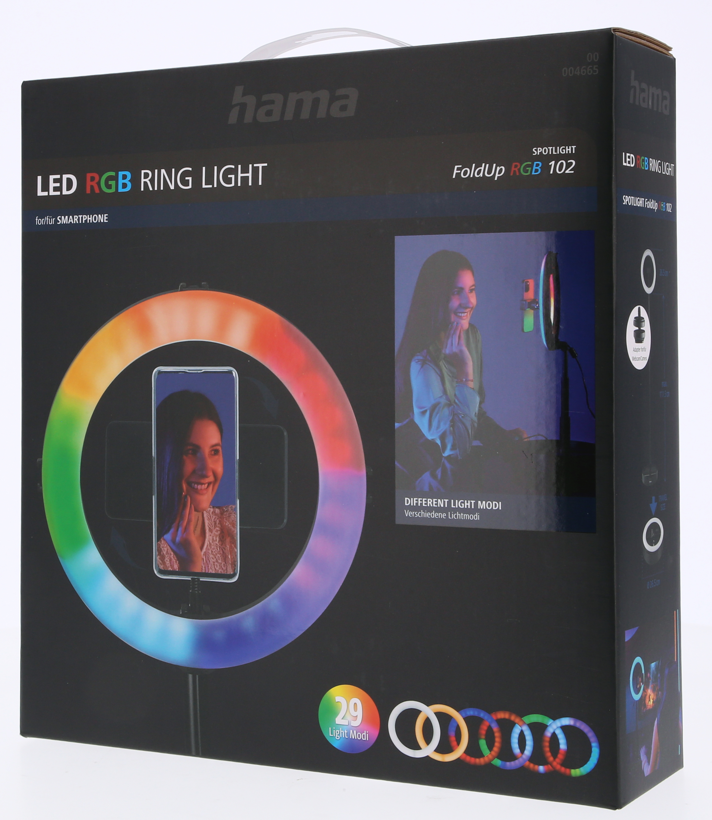 Hama LED RGB halka ışık, 29 ışık modu ile akıllı telefonlar için.