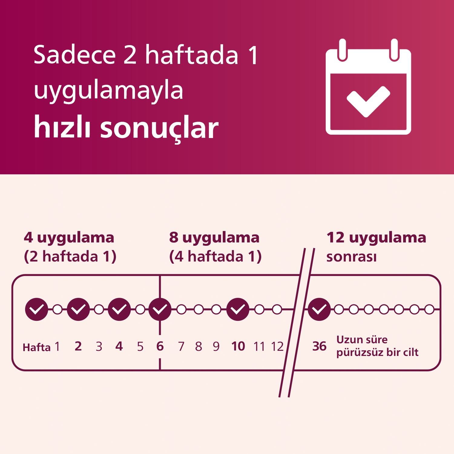 Haftaları ve uygulamaları gösteren, sonuçları belirten işaretli zaman çizelgesi.