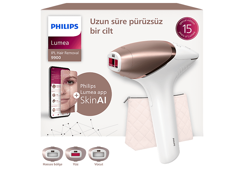 Philips Lumea 9900 Serisi Bri953/01 IPL Tüy Alma, SkinAI Uygulama, Vücut, Yüz ve Bikini, 3 Başlık, Çanta
