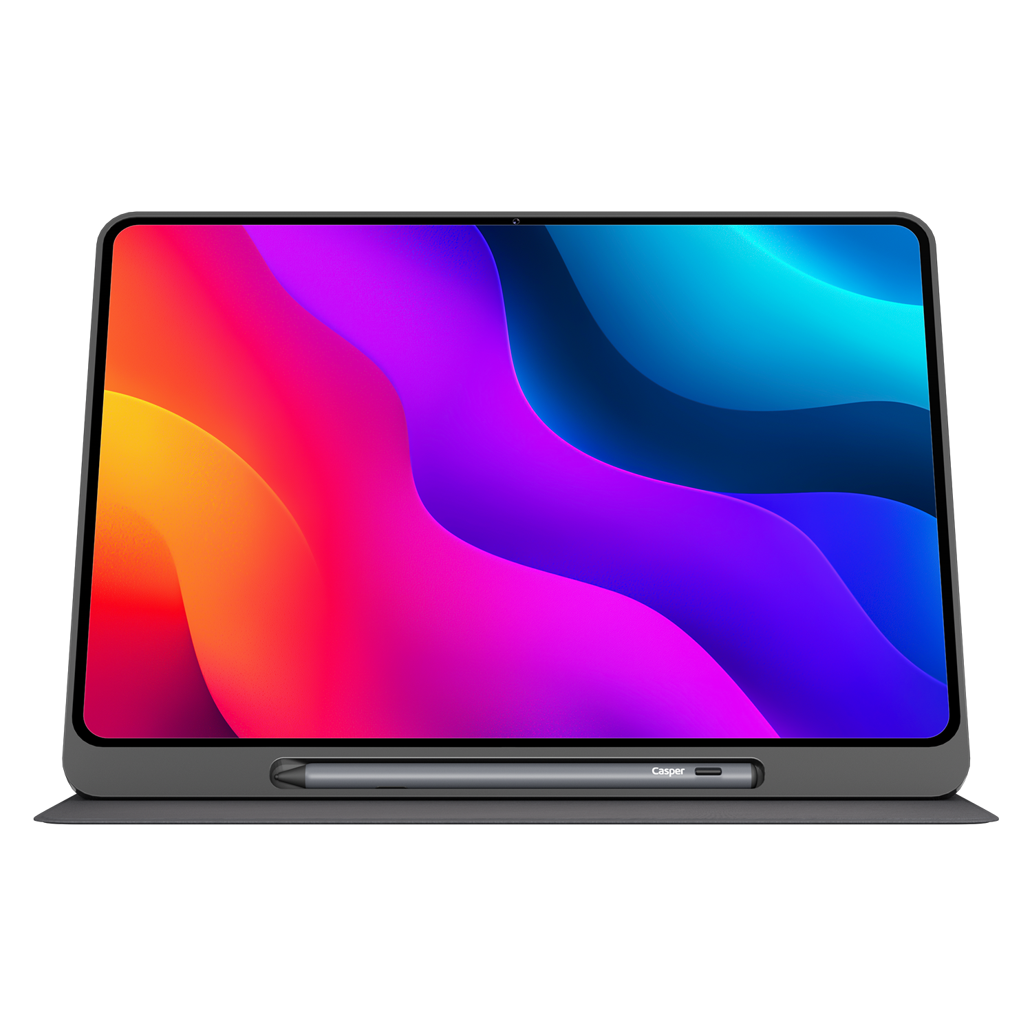 Ekranda renkli arka plana ve kalem bulunan gri tablet.