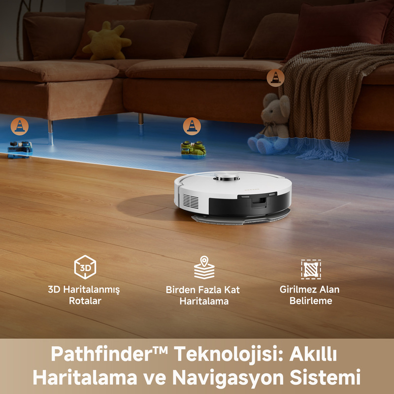 Pathfinder Teknolojili robot süpürge, haritalama ve navigasyon sistemi.