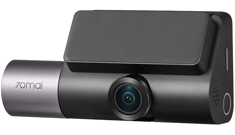 Czarna kamera samochodowa 70mai z obiektywem i ekranem.