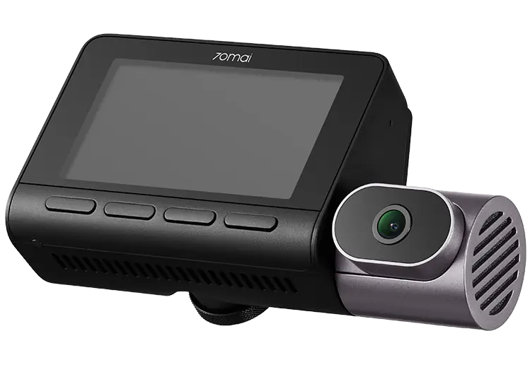 Czarna kamera samochodowa 70mai z ekranem i obrotową kamerą.