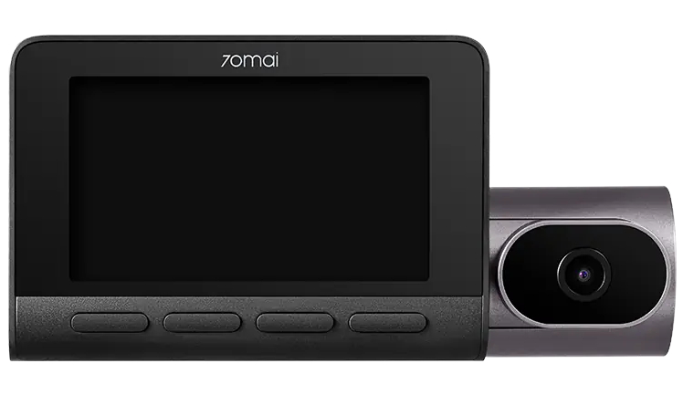 Czarny ekran kamery samochodowej 70mai z przyciskami poniżej.