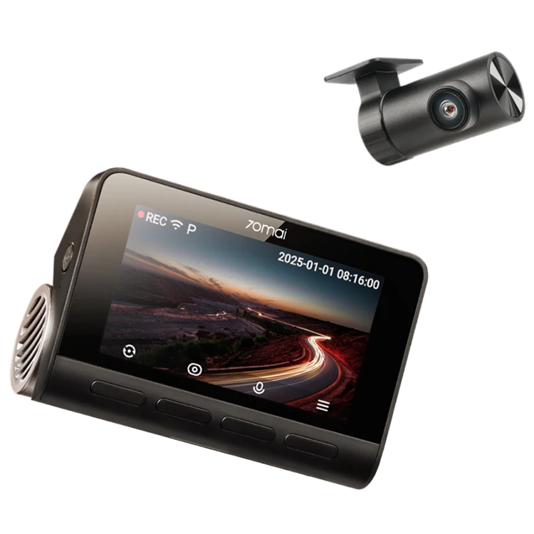 Dwie kamery samochodowe 70mai, jedna na ramieniu, druga płasko.