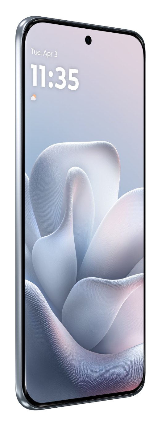 Smartfon wyświetla 11:35 z stylizowanym, falistym tłem. Wtorek, 3 kwietnia.