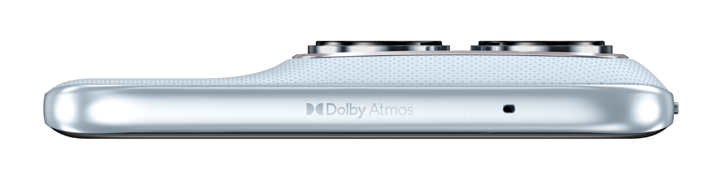 Bok smartfona z logo Dolby Atmos i dwoma obiektywami.