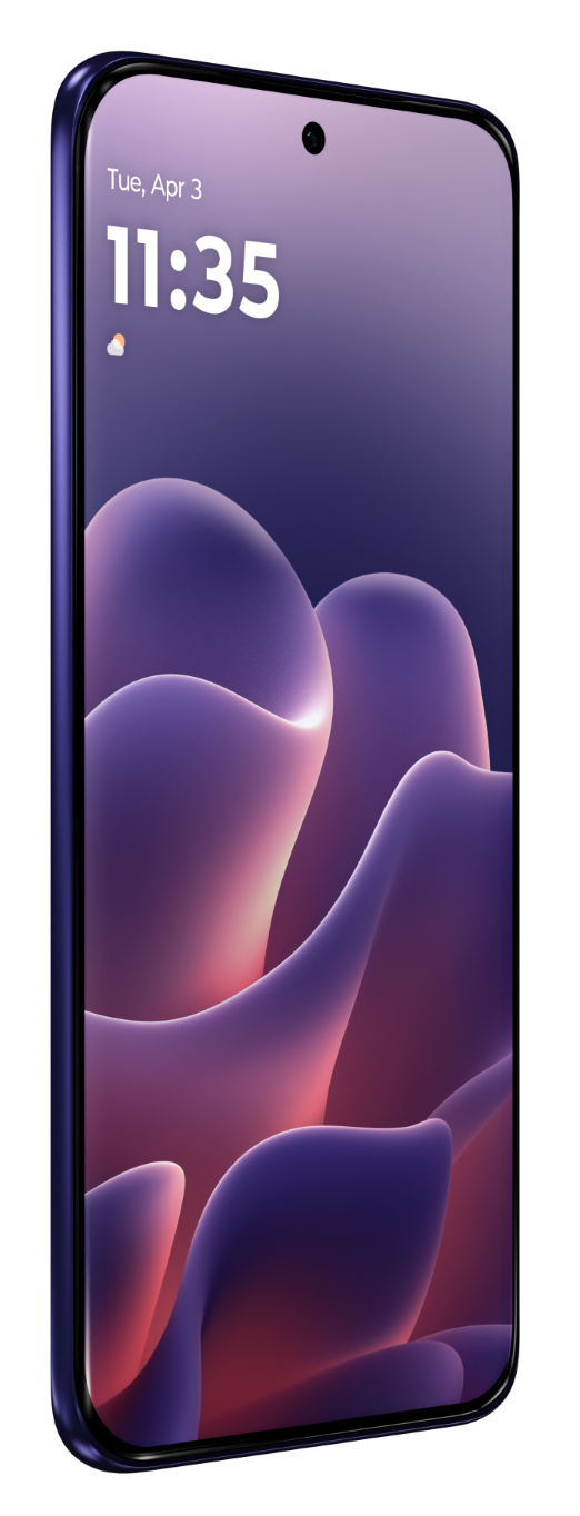 Fioletowy smartfon z falistym tłem pokazujący 11:35.