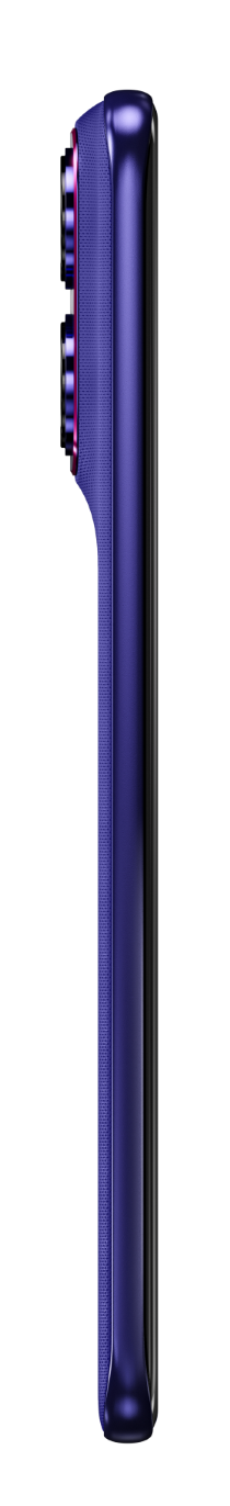 Granatowy smartfon z aparatami po lewej stronie, czarne tło.