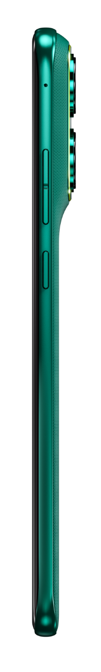 Zielony smartfon w profilu z aparatami z tyłu.