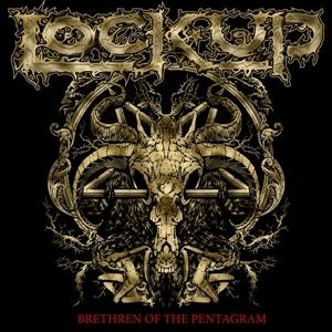 Goldener Totenkopf mit Hörnern und Pentagramm, darüber der Bandname "LOCK UP".