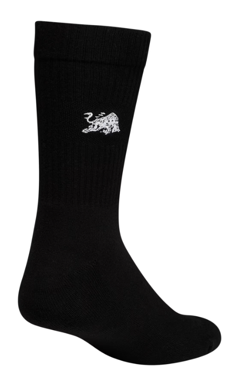 Schwarzer Socken mit weißem Stiersymbol oben.