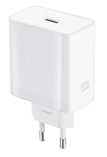 Biała ładowarka 80W SuperVOOC z wtyczką EU.