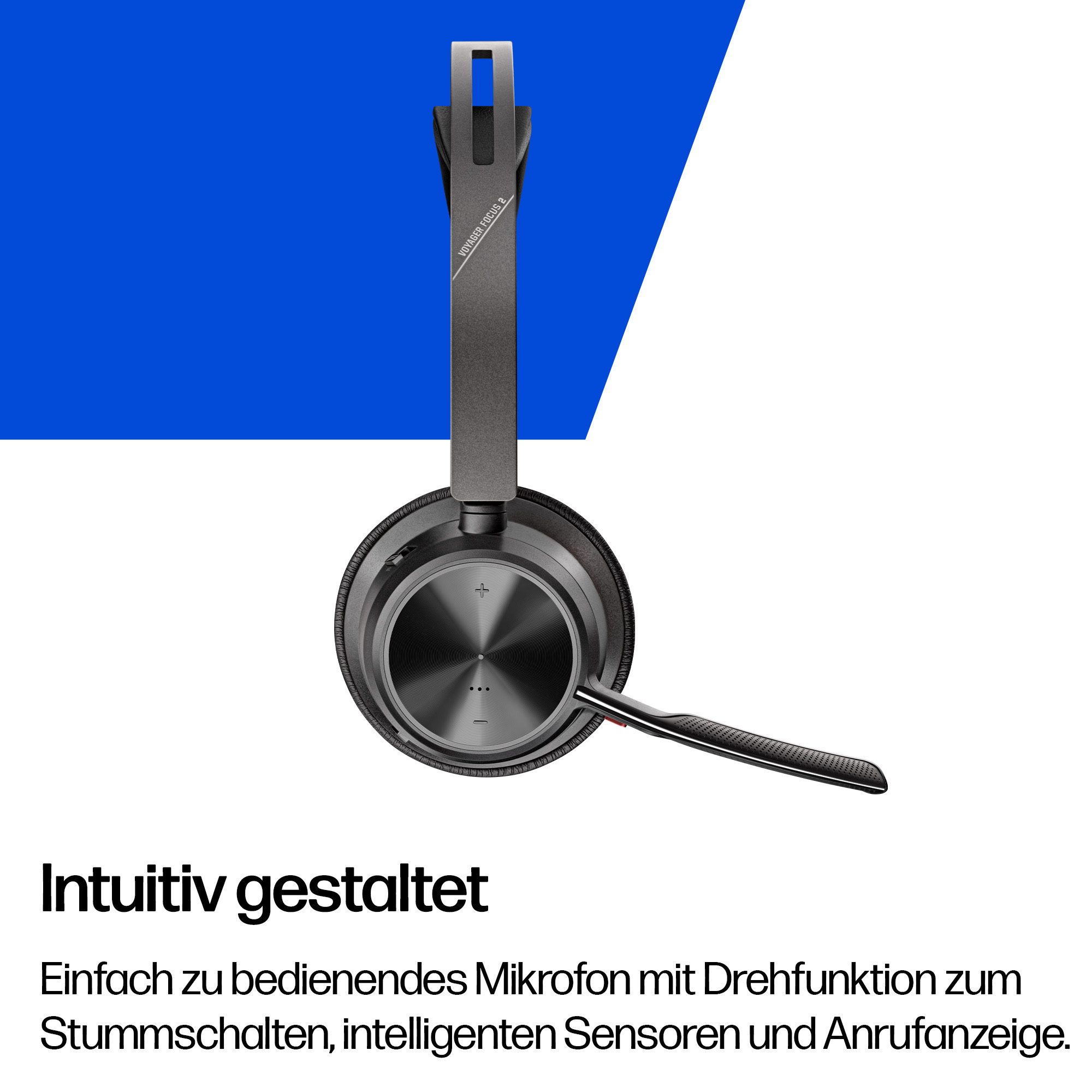 Schwarzer Over-Ear-Kopfhörer mit Mikrofonarm und blauen Akzenten.