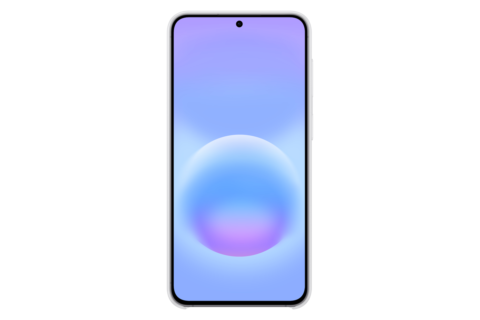 Biały smartfon z niebiesko-fioletowym gradientem na ekranie.