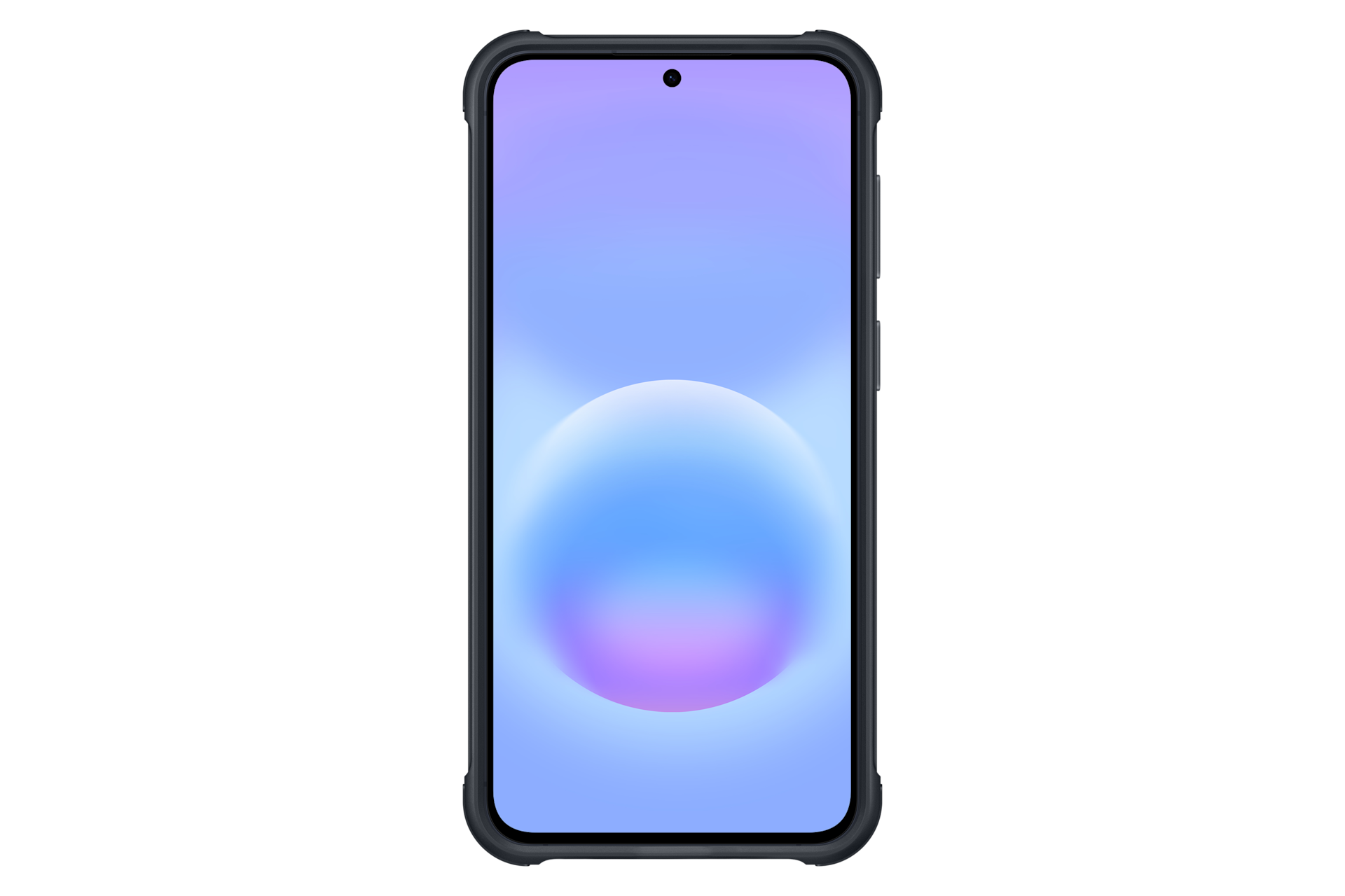 Ein dunkles Smartphone mit einem farbverlaufenden Hintergrund und einem Kreis.