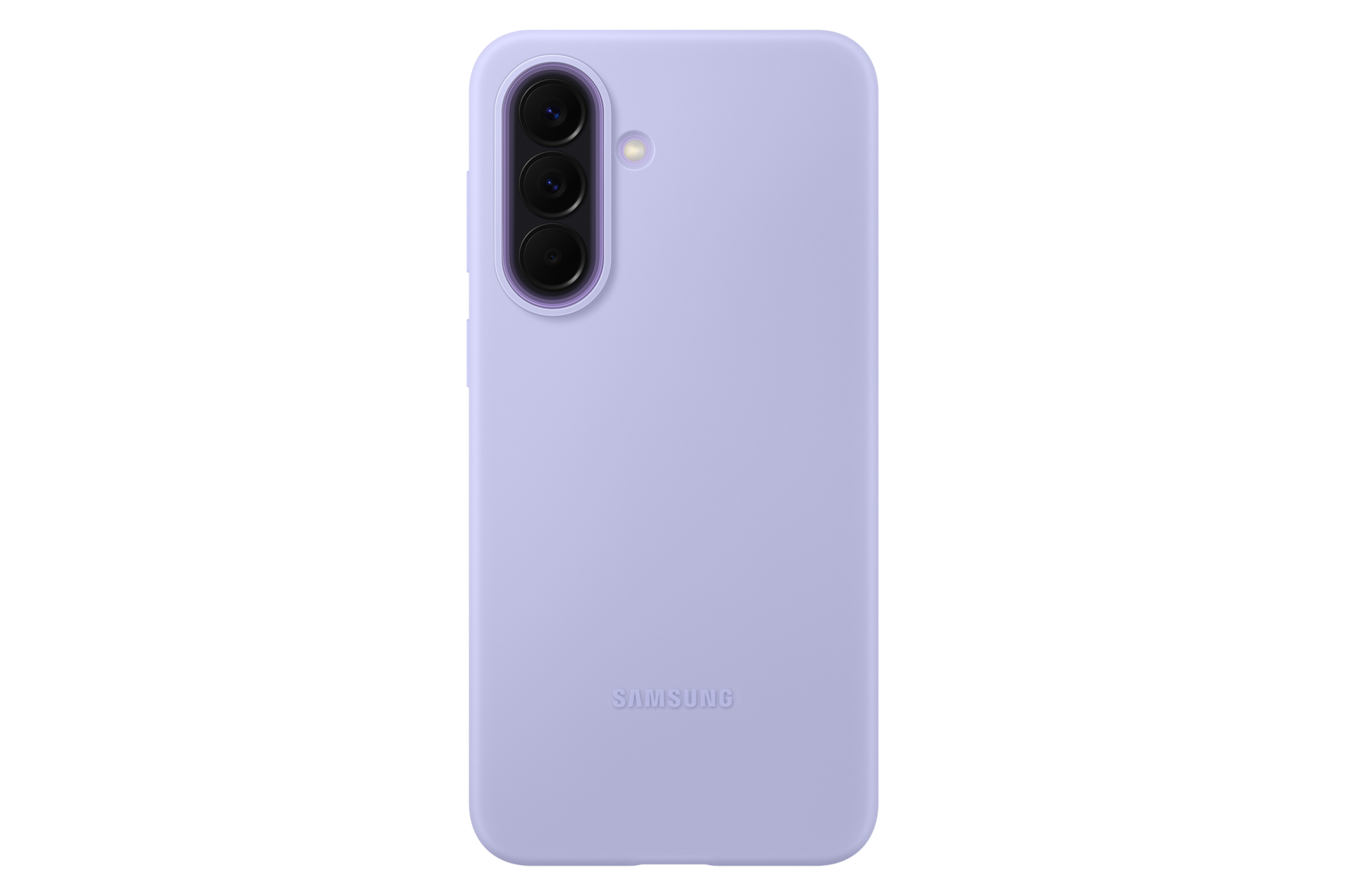 Fioletowe etui na telefon Samsung z trzema aparatami i lampą błyskową.