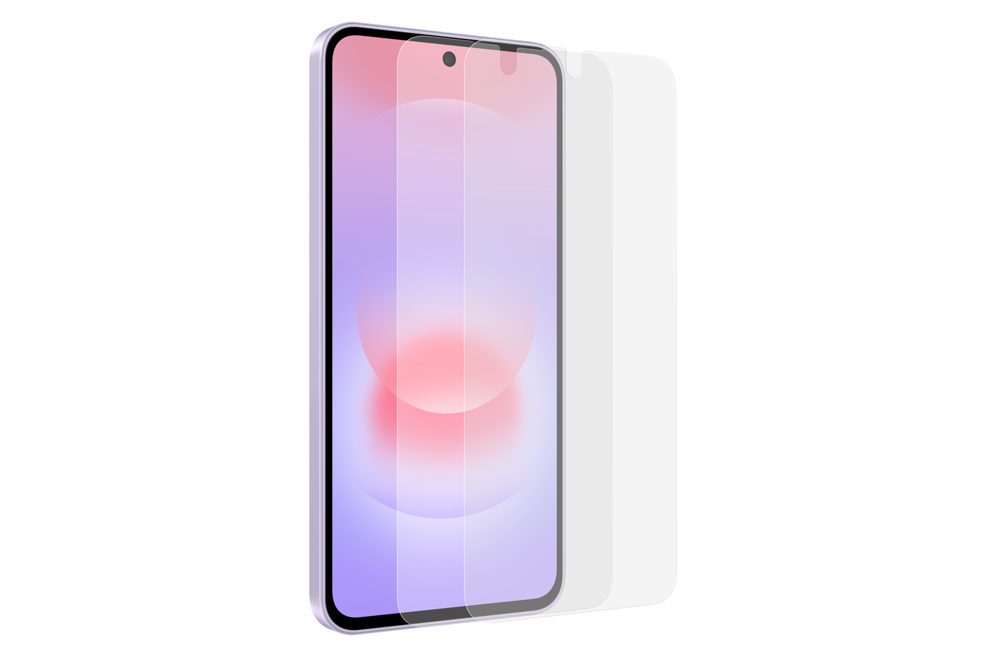 Smartfon z jasnym ekranem i dwoma foliami ochronnymi obok.