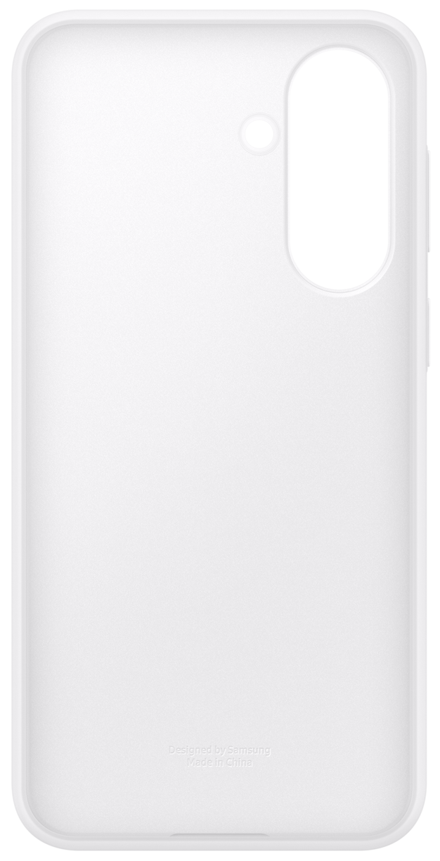 Białe etui na telefon z wycięciem na aparat i przyciski. Napis 'Designed by Samsung' na dole.