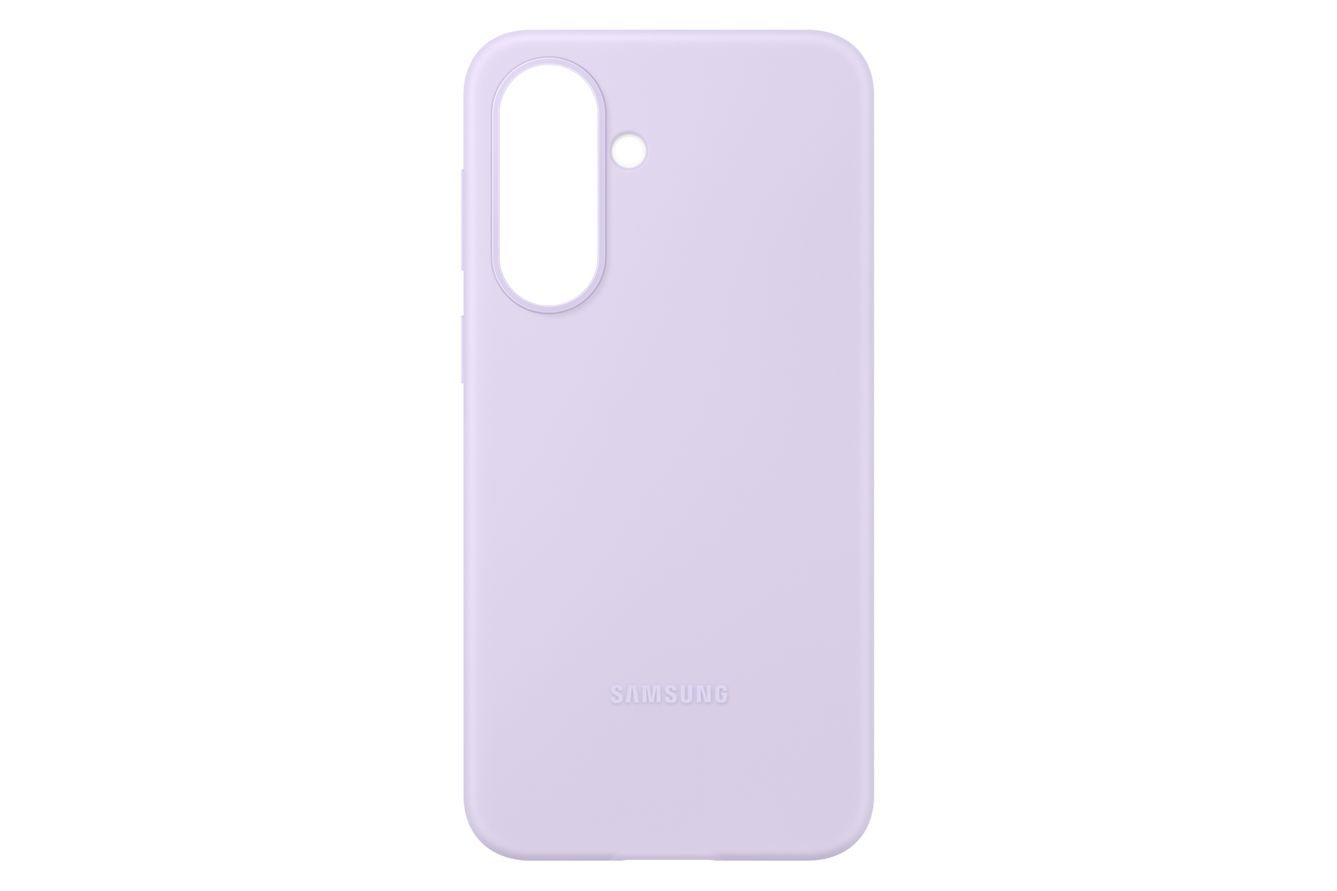 Fioletowe etui na telefon Samsung z wycięciem na aparat i logo.