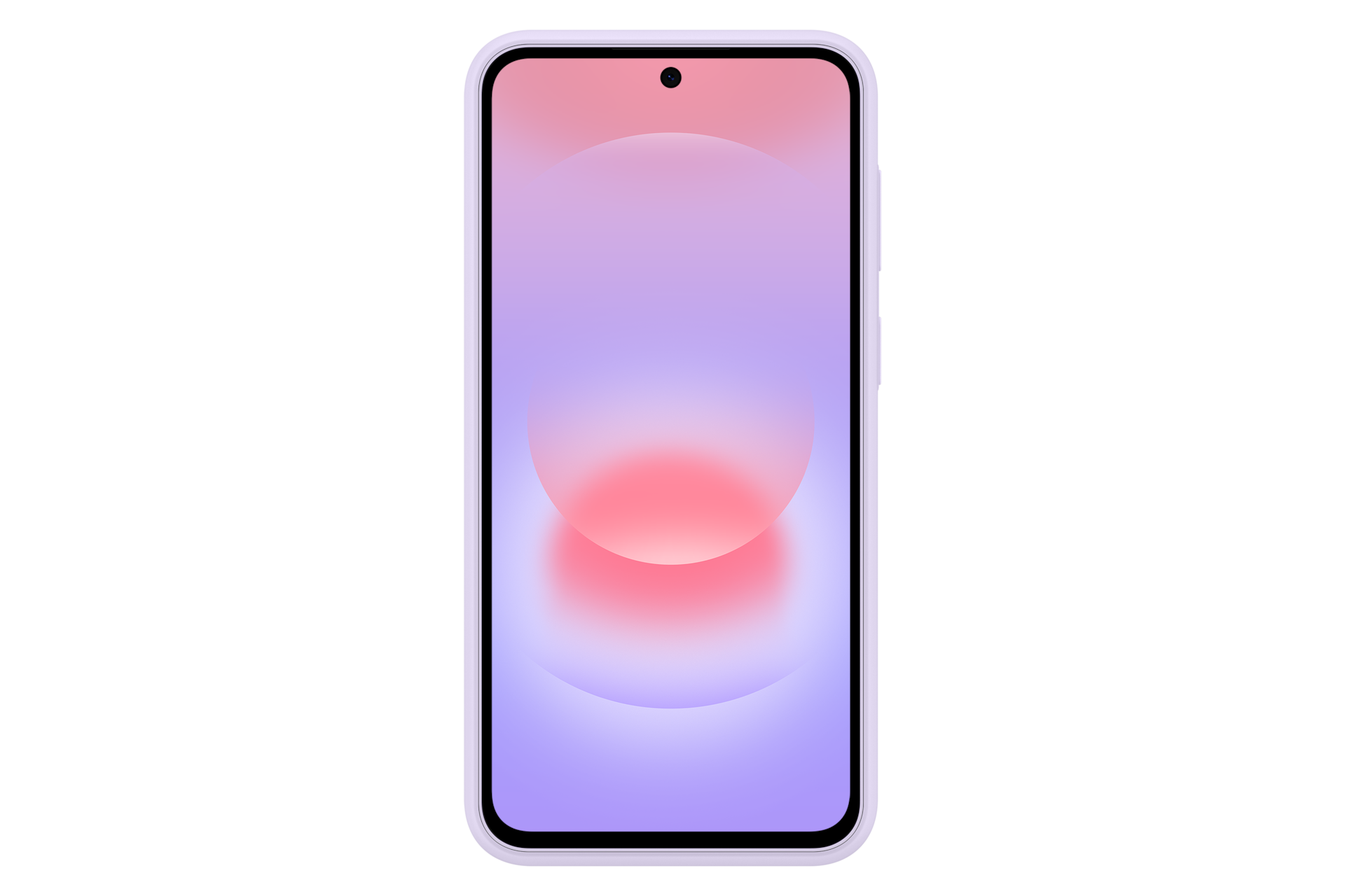 Smartfon z fioletowo-różowym gradientem i czerwonym kołem.