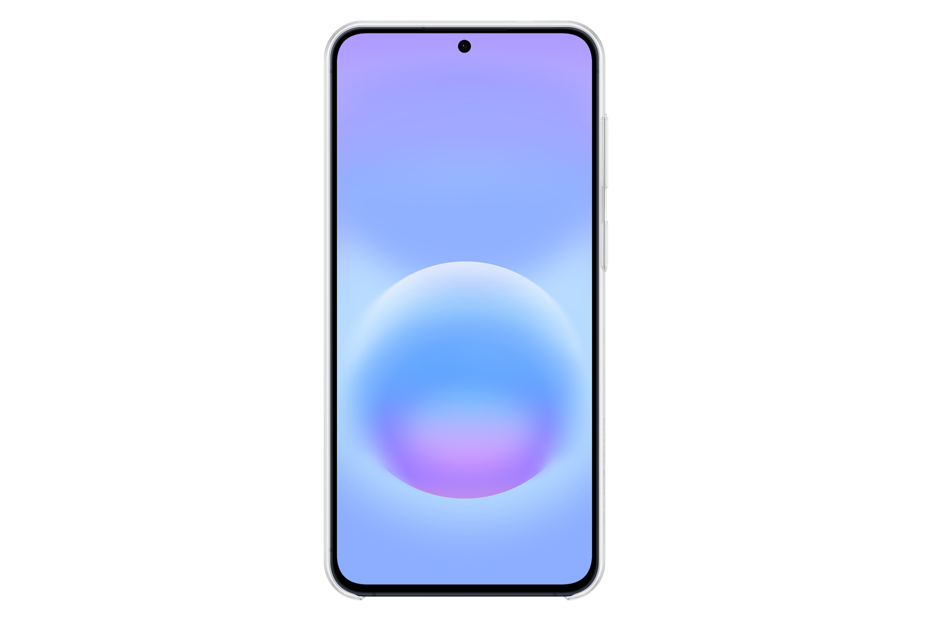 Smartfon z fioletowo-niebieskim tłem i okrągłym gradientem.