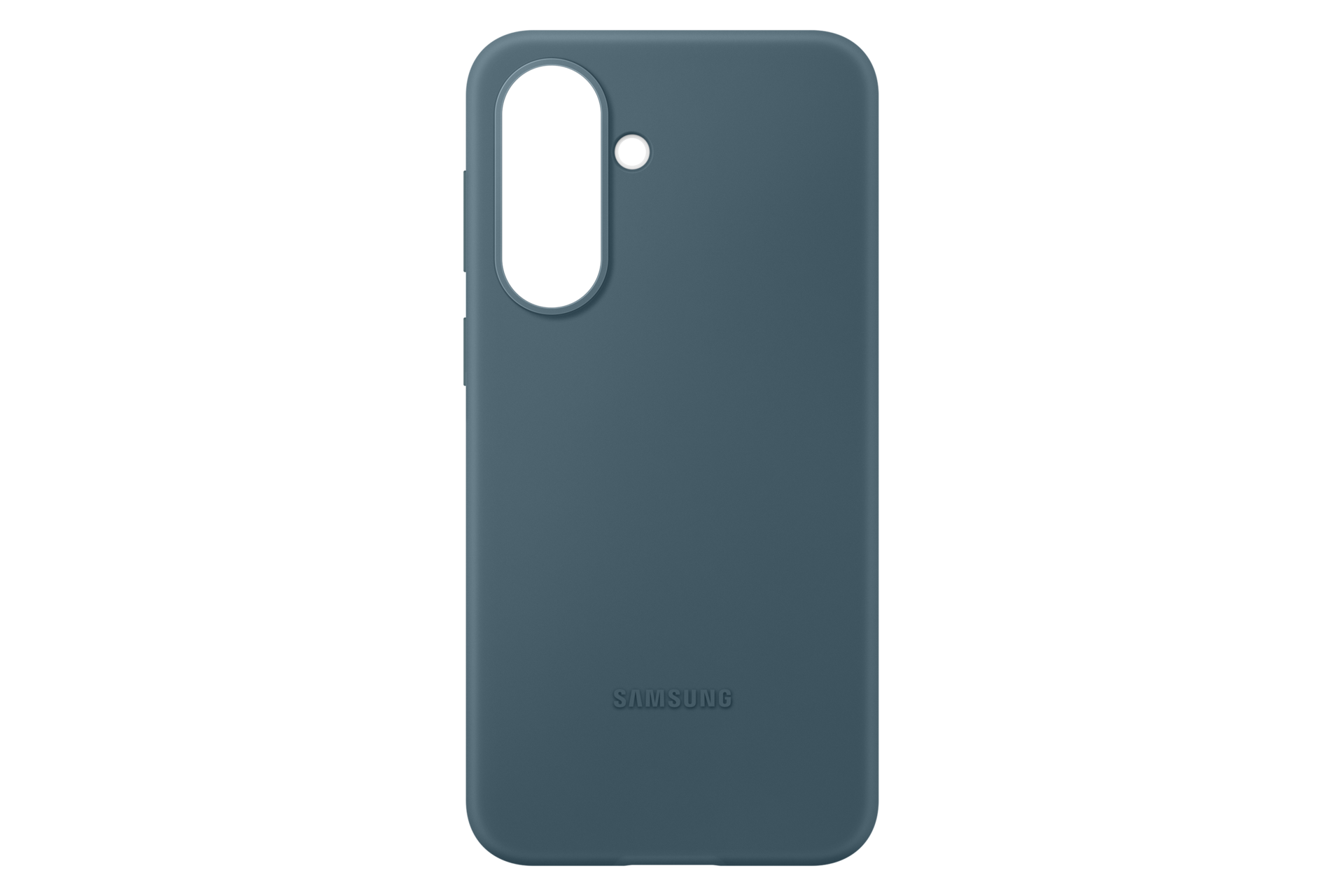 Szare etui na telefon Samsung z wycięciem na aparat i logo.