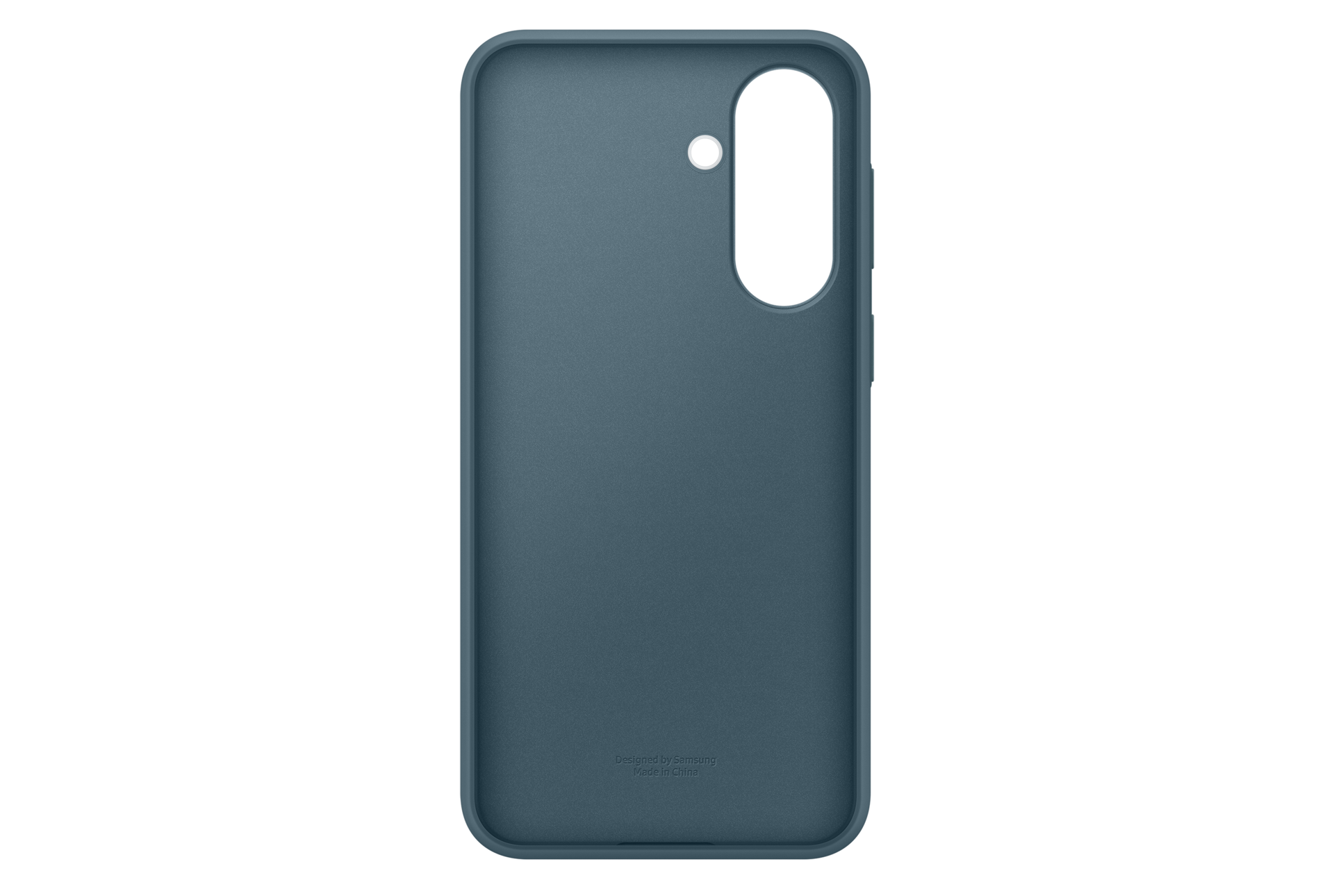 Niebieskie etui na telefon z wycięciem na obiektyw aparatu i port ładowania.
